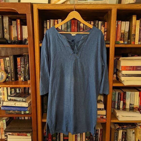 Boden Blue Lace Up V Neck Long Sleeve Tunic Sz 12 Euc - Picture 1 of 6